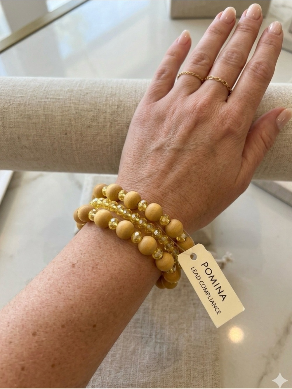 Pomina Sugar Yellow & beige Beaded Stretch Bracelet Set